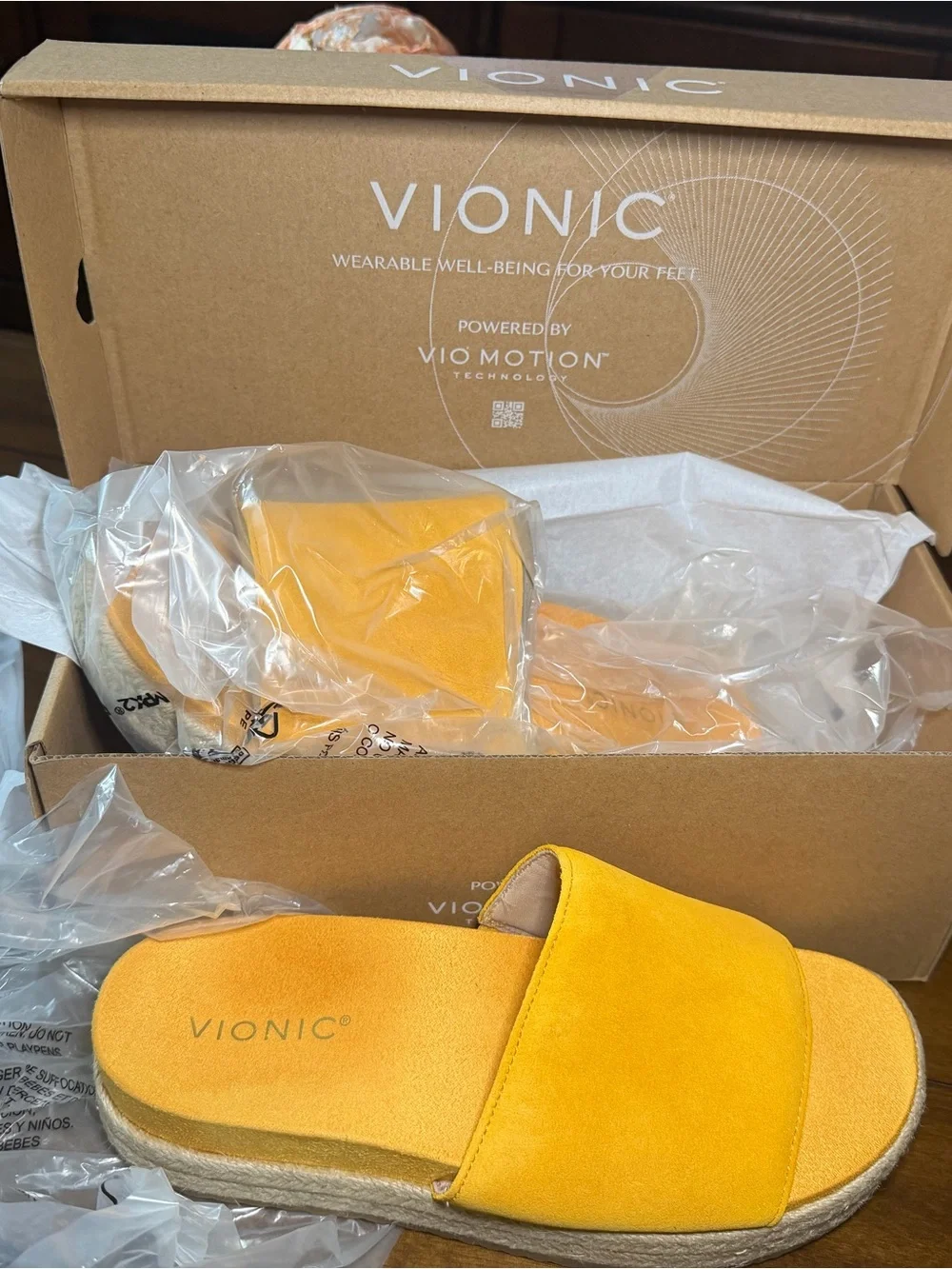 Vionic Amber Yellow Suede Slide Sandals